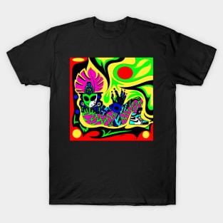 rasta alien in mayan sneakers shoes ecopop pattern T-Shirt